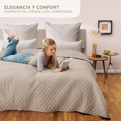 Blumtal Colcha Cama 240x260 cm - Certificada Oeko-Tex 240x260 cm - Colchas de Verano - como Cubrecama 180x200 como edredon 200x200 cm - Tela Cubre sofá - Manta para sofá Beige Bedspread Lavable - imagen 7