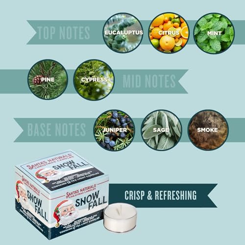 Santas-Naturals-Snow-Fall-Christmas-Tea-Light-Candles-for-Holidays-Gifts-Authentic-Winter-Scent-Soy-Beeswax-Blend-4-Hour-Burn-Each-12-Pack Santas Naturals Snow Fall Christmas Tea Light Candles for Holidays Gifts Authentic Winter Scent Soy Beeswax Blend 4 Hour Burn Each 12 Pack