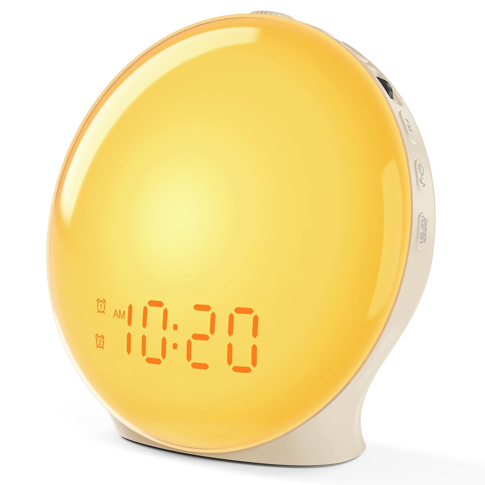 JALL Reloj despertador de pantalla completa con luz de amanecer para dormitorios, máquina de ruido blanco para personas que duermen mucho, 25 sonidos naturales, alarmas duales, radio FM, 17 colores