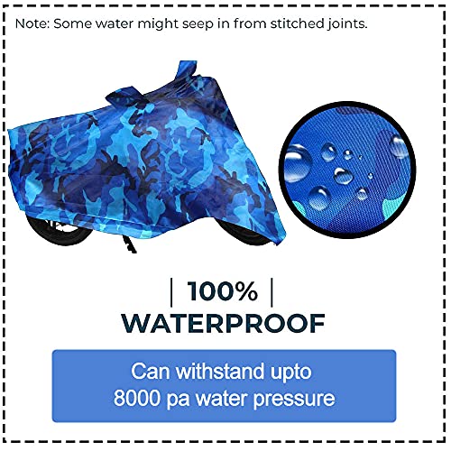 Image of Auto Pearl Ocean Blue Water Proof Bike Body Cover with Mirror Pockets, Buckle Belt, Carry Bag Compatible with Aviator