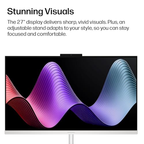 Image of HP OmniStudio 27 inch All-in-One Desktop PC, FHD Touchscreen, Intel Core 5 210H, 16 GB RAM, 512 GB SSD, Intel Graphics, Windows 11 Home, Cotton White, 27-cu0180 (2026)