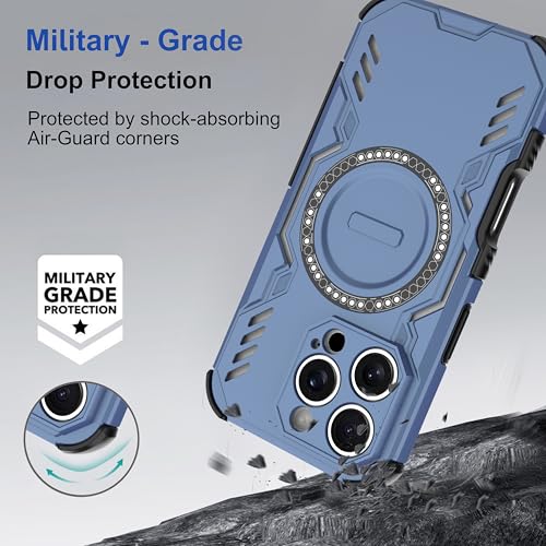 Image of amazon basics Back Case Cover for iPhone 16 Pro | Magnetic Case with Built-in Metal Ring | Supports Mag-Safe Charger, Wallet & Car Mount | Shockproof Hybrid PC + TPU | Blue