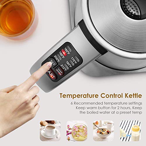 Electric Kettle Temperature Control, AICOK Stainless Steel Tea Kettle with Variable Temp, Cordless Electric Water Kettle with 1500W SpeedBoil, Auto Shut Off and Boil-Dry Protection, 1.7-Liter - Thumbnail 2