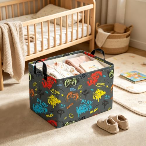Image of Rectangular Game baskets,Kids Storage Bins,Waterproof Collapsible Storage Bin,Book Storage Bin,Cute Organizer Box,Party basket,Kids room Decor(Colorful game)