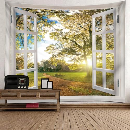 Tenture vue de la fenêtre paysage pour illuminer un salon sombre