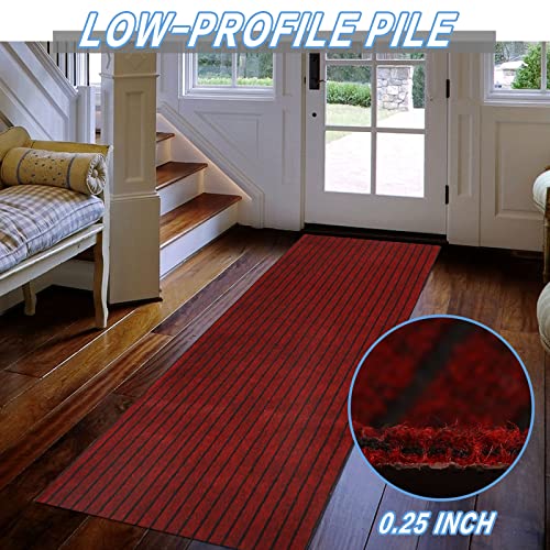 Freadem Runner Rugs 2' X 6' Indoor Outdoor Carpet Runner, Area Rugs With Anti-Slip Rubber Backing For Aisle Hallway Balcony Garage Entryway Stair, Red Stripe #TOP3