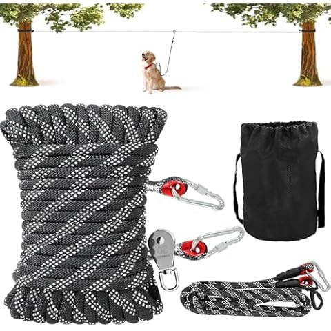 Kenida Dog Tie Out Cable for Camping - 100 Ft Dog Trolley System for Large Dogs with 10FT Dog Run Cable，Reflective Dog Runner for Yard,Camping,Outdoor Events for Small to Large Dog up to 200Lbs Cover