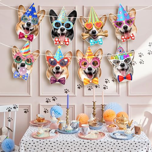 Image of Corgi Birthday Garland - Photographic Corgi Faces Birthday Banner, Funny Welsh Corgi Bday Party Decoration for Corgi Lovers, Easy Assembly, Reusable Corgi Party Decor