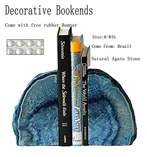 JIC Gem Agate Bookends Dyed Blue Book Ends for Heavy Books Geode Bookends for Bookshelf Decor Cute Stone Bookends with Rubber Bumpers for Office Décor and Home Decoration(1 Pair,6 to 8 Lbs) - Thumbnail 4