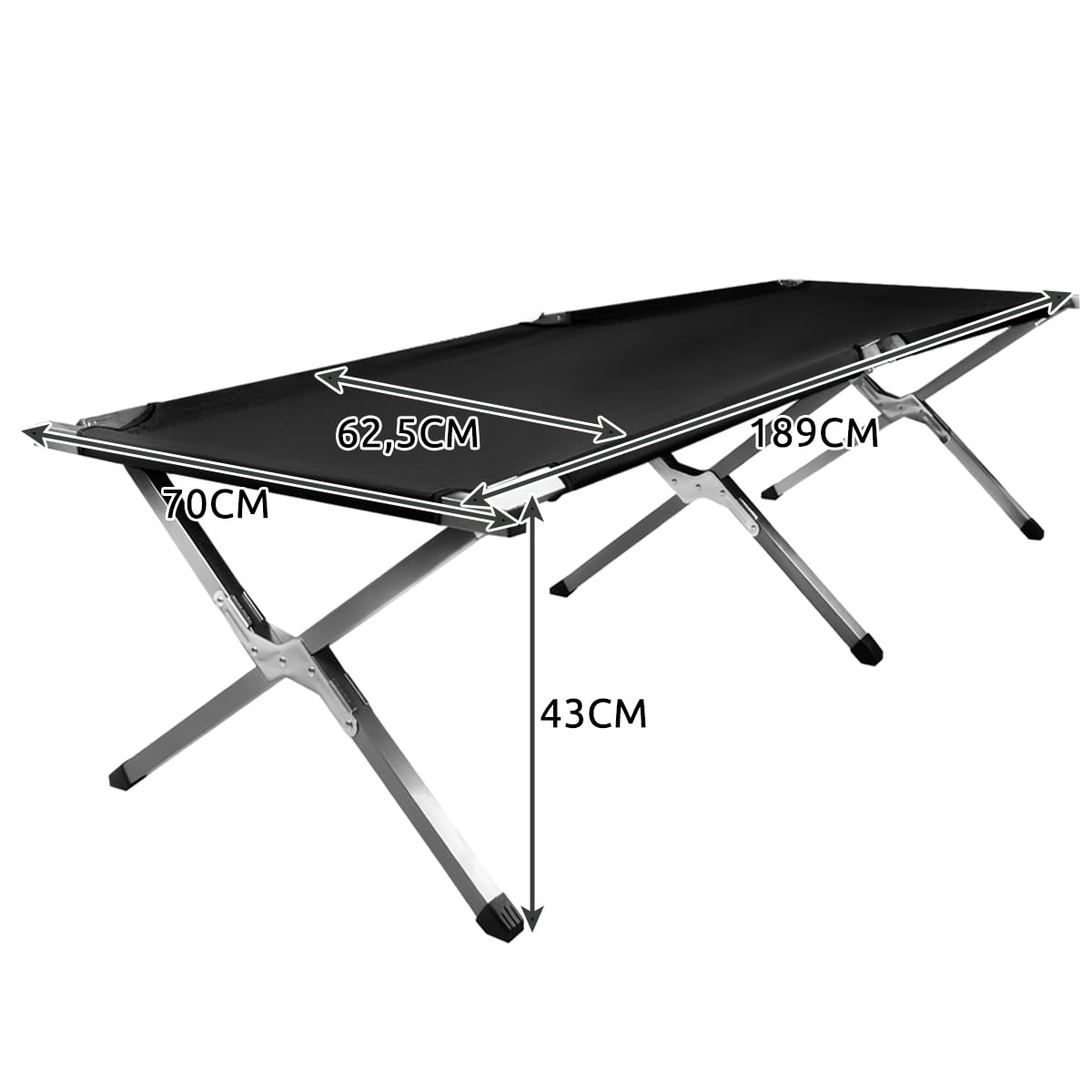 TRIZAND Feldbett Klappbar Belastbar Stabil Komfortabel bis 110kg - Tragebeutel Gästebet - Camping Zelten Schwarz - Oxford 600D - Klappbar für Gäste, Garten, Balkon, Strand