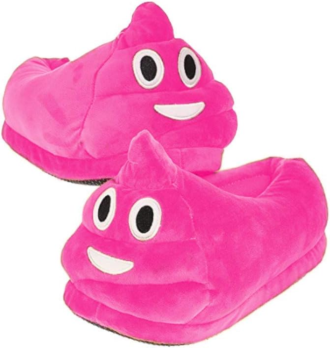 Desire Deluxe Funny Novelty Emoticon Poo Slippers Gift Toy Present for Girls – Winter Smiley Plush Indoor Emoticon Poop Footwear for Adults Ladies Children’s (Pink)