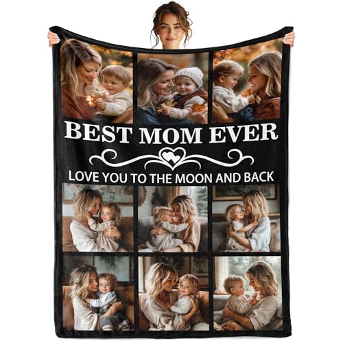 Gemuniya Personalized Mothers Day Blanket Gifts for Mom from Daughter Son Best Mom Ever Custom Blanket with Pictures Text Personalized Mothers Day Birthday Gifts for Wife from Husband