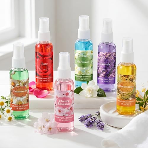 Image of 6 Pcs Hydrating Hand Sanitizer Spray Floral Scented Hand Sanitizer Spray Travel Size 2 Fl oz Pocket Bottle Mist Gently Cleans Dirt for Women Men Adult Family Office Family Car School Travel
