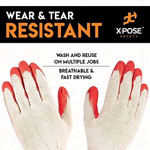 Image of Xpose Safety Red & Blue Palm Work Gloves - Latex-Coated Knit Grip Safety Gloves for Construction, Electricians, & General Use