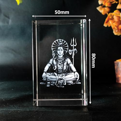 Image of GROB God Idol 3D Crystal Cube with LED Light Base in Festivals, Personalized Gift,Home Decoration, Showpiece for Home(Transparent 50 X 50 X 80 mm) (Shiv)