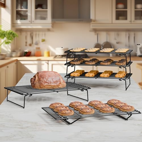 Image of 4PCS Cooling Racks for Cooking and Baking, Collapsible 4 Tiers 10 inchX16 inch Cool Batches of Cookies, Non-Stick & BPA-Free, Oven and Dishwasher Safe (Black-200)