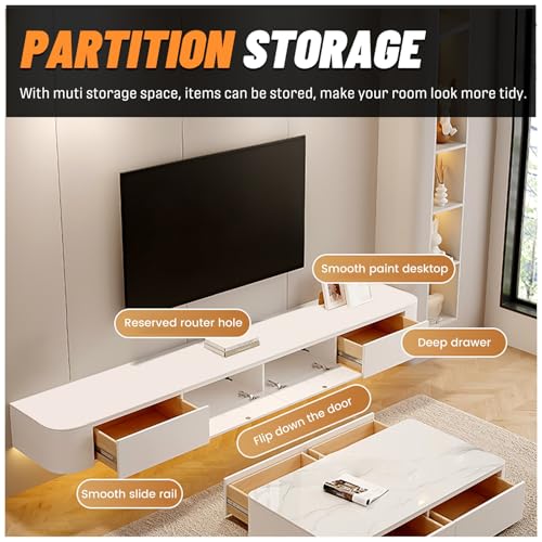 Support d'étagère TV blanc flottant console multimédia murale et meuble de rangement - 3