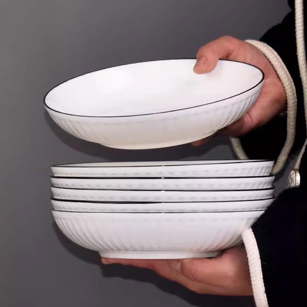 Essteller, Teller, Haushaltsteller aus Keramik, tiefer Teller, einfaches Japanisches Geschirr, Teller, Suppenteller, Schüssel, Essteller-Set, Keramik-Essteller(Groß)