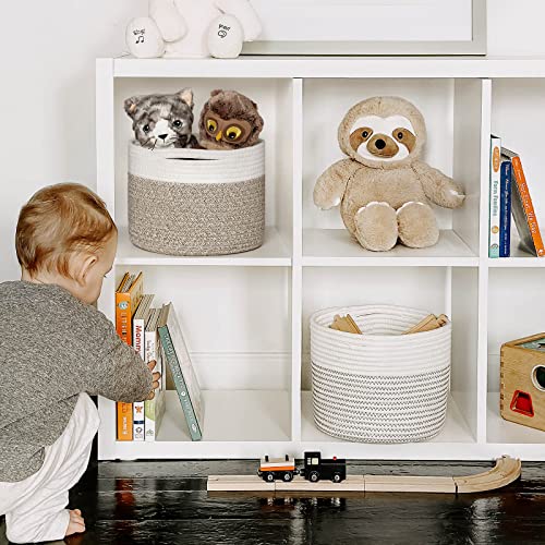 TIMEYARD Korb Aufbewahrung, Wäschekorb Kinder, Klein Korb für Geschenke, Regal, Baby Spielzeug Aufbewahrungskörbe, Körbe Geflochten, 24x18cm, Braun & Weiß
