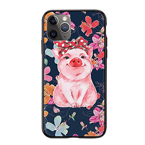 Pig Happy Flower iPhone Case for Apple iPhone XR - Glass Case with Unique Design Slim Fit Anti Scratch Shock Proof Girls Women Gifts Cover Compatible for Apple iPhone, XR