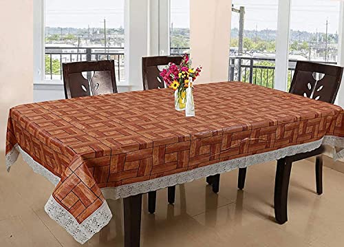 Image of Kuber Industries 3D Wooden Print Dining Table Cover 6 Seater|Table Clot for Dining, Party, Events|Waterproof Table Protector|Indoor and Outdoor Use 90x60 (Brown)