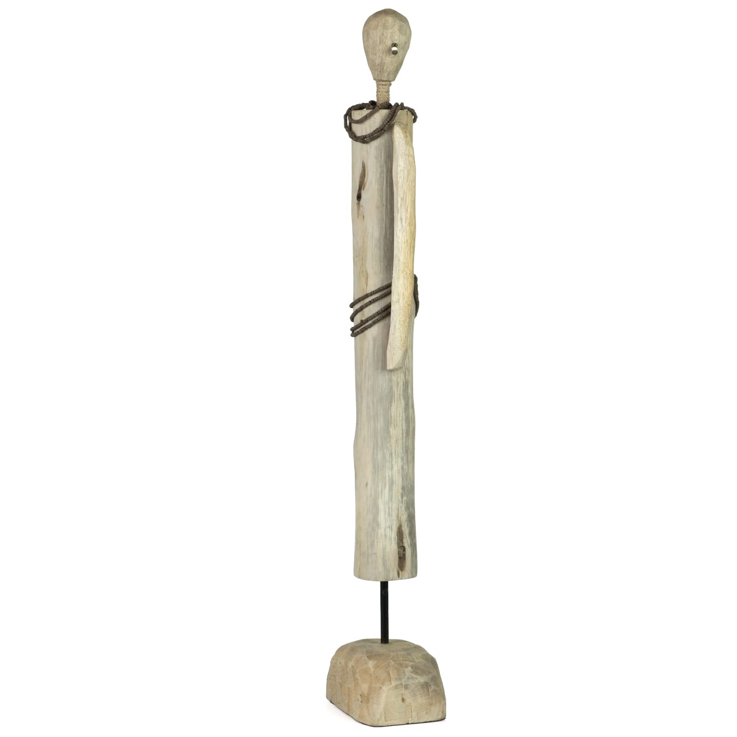 Moritz Ritual Afrikanische Figur 69,5 cm braun – Mangoholz Skulptur Afrika | Handgeschnitztes Unikat aus Naturholz auf Sockel, groß gewachsener Blickfang für Wohnzimmer, Flur, Regal oder Sideboard