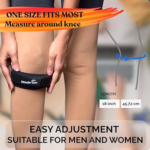 Image of Wonder Care Adjustable Patella Knee Support With Silicon Insert & Anti Slip Rubber For Knee Pain,Patella Tendon Support For Gym Squats,Running,Patellar Tendon Strap Men Women (1,Black)