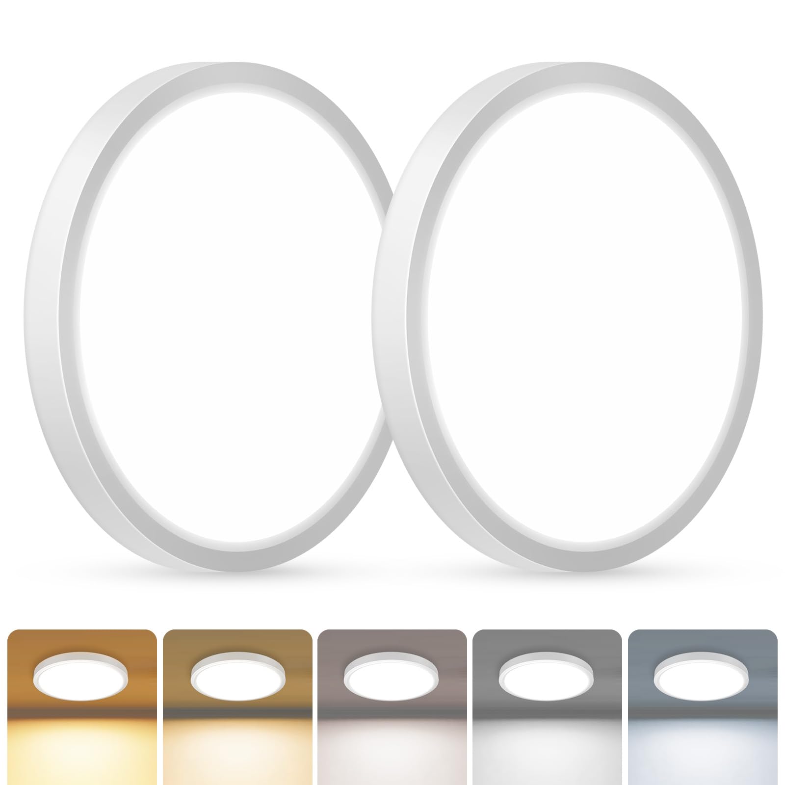 zemty Deckenlampe LED Deckenleuchte Flach, 5Farben 2700K/3000K/4000K/5000K/6500K