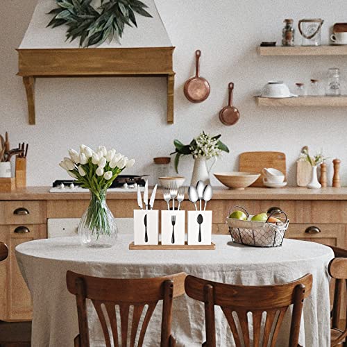 Chonic FARMHOUSE SILVERWARE HOLDER Rustic Wood Silverware Caddy With Tray, Spoon Fork Knives Flatware Dispenser, Utensil Countertop Organizer thumb #2