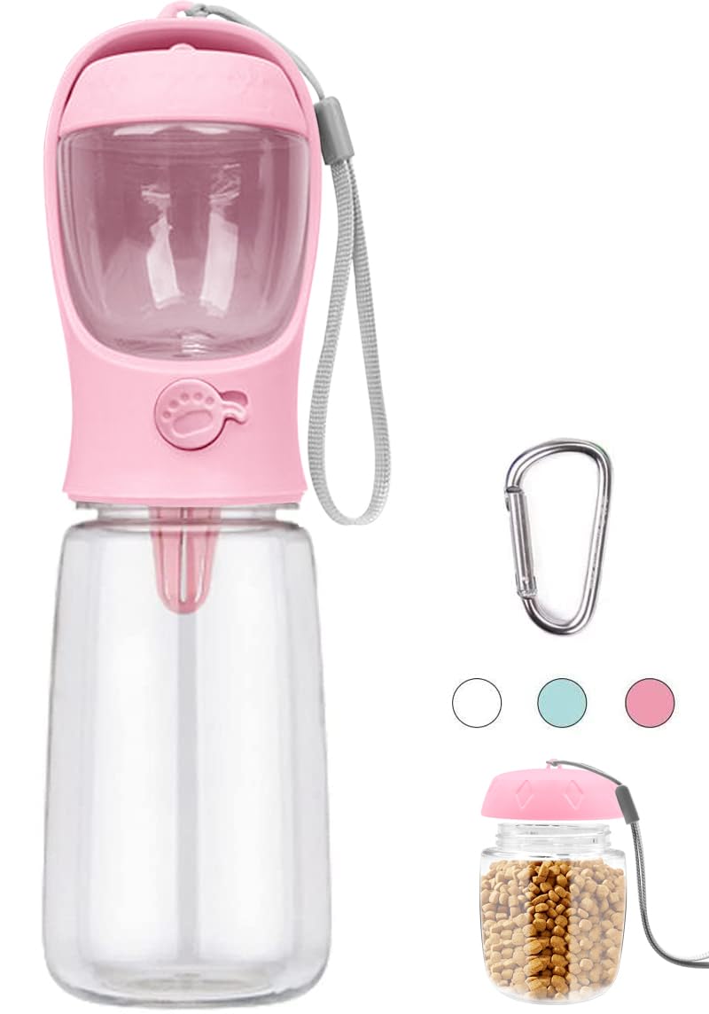 COTOP Tragbare Trinkflasche Hunde für Unterwegs, Hundetrinkflasche 550ml to go, Plastik Wasserflasche Hund mit Futterflasche, Reise Trinknapf für Klein Welpe