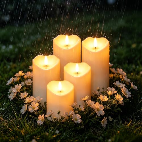 Image of Wondise 5Pack Solar Candles Outdoor Waterproof IP65 Rechargeable | Dusk to Dawn, Outdoor Pillar Candle for Camping Patio Porch Lanterns(5 Pack, 3 inch D x 4 inch H x 5 inch Hx 5 inch Hx 6 inch Hx 6 inch H)