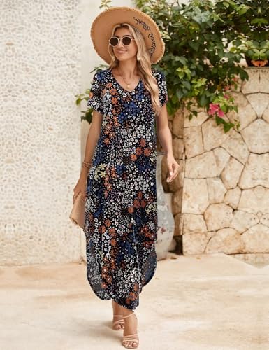 Image of JollieLovin Womens Plus Size Casual Summer Maxi Long Dress Short Sleeve T-Shirt Loose Sun Dress(L-5X)