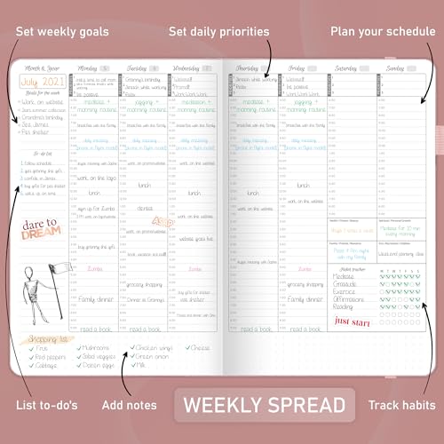 GoGirl Weekly Schedule Planner – Hourly Work & Life Planner with Time Slots – Vertical Agenda Organizer for Daily Productivity, A5 (Rose Gold) - Image 4