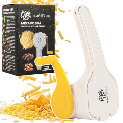 KARL HAUSMANN Käsereibe Mit Kurbel - Parmesanreibe - Rotierende Trommelreibe Gemüseschneider - Reibe Für Hartkäse, Schokolade, Nüsse, Gewürze - Parmesanmühle - Käsemühle - Küchenreibe mit Kurbel