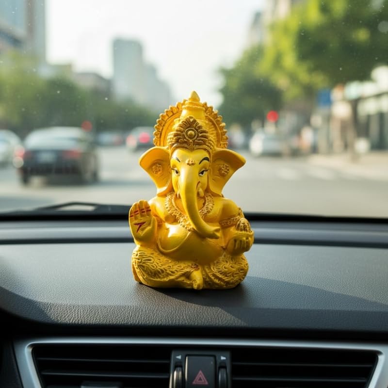 Image of VAMA Ganesh Idol for Car Dashboard Siddh at Chintamani Ganesha Temple, Ujjain | Lord Ganesha Idol for Car | Ganesh Murti | Ganpati Idol for Home Decor, Office Desk, Mandir and Gift 3.5 Inches (Yellow)