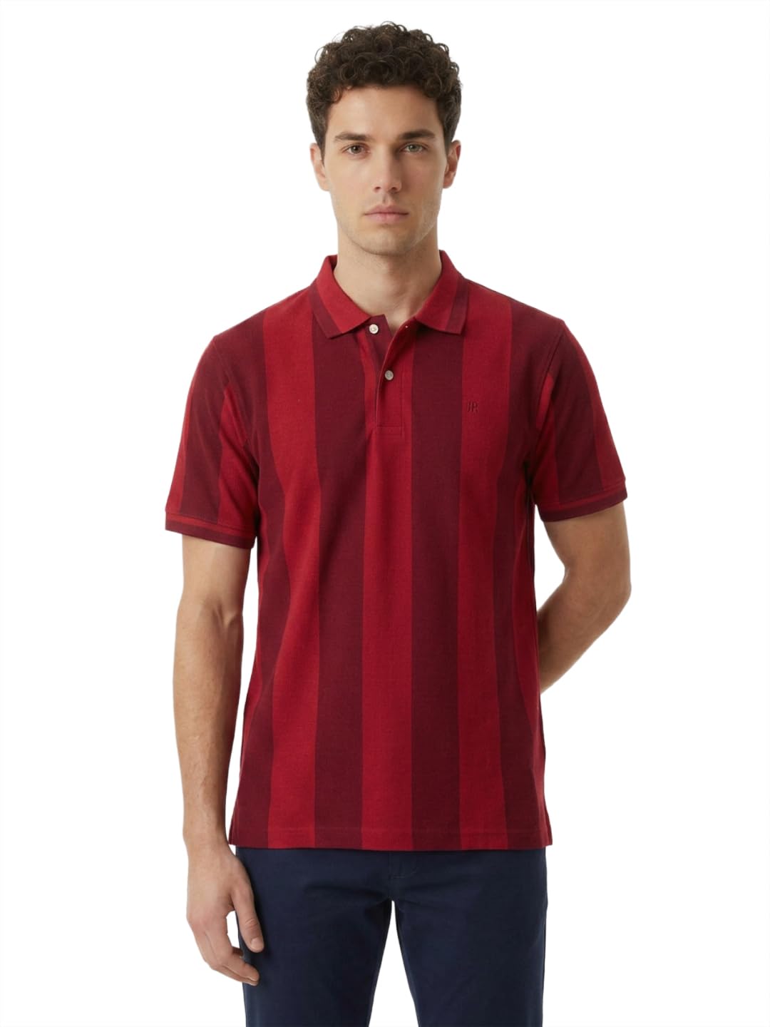 Raymond Men Modern Fit Stripe Pattern Pure Cotton Polo Neck Half Sleeve Casual T-Shirt-image-44