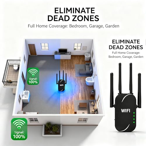 Image of GT300 WiFi Extender 300Mbps, WiFi RangeExtender & Booster with 4 High-Gain Antennas, 2.4GHzSignal Repeater with Ethernet Port, Covers Up to 50Devices, Easy Setup for Home