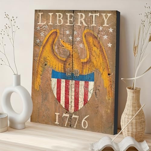 Image of Framed Liberty 1776 Bald Eagle Wall Art, Patriotic Vintage Canvas Art Pictures, USA Flag Wall Decor, Made in USA Ready to Hang for Office Man Cave