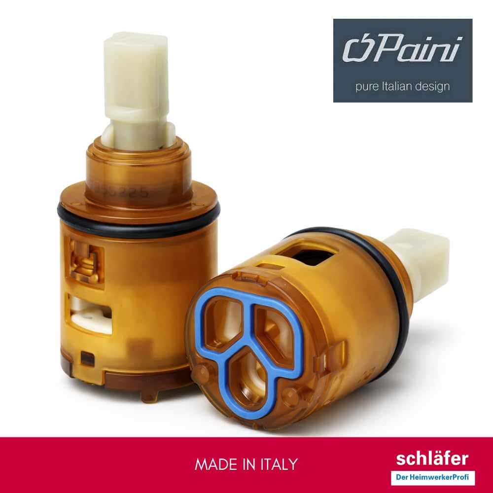 Schläfer 4500325 Cartouche de rechange mitigeur Paini D.25 ouvert, 53CC956G2510, Galatron G25, basse (25 mm x H 54 mm) 2 pieds pour robinet de salle de bain et cuisine, kit de réparation anti-goutte