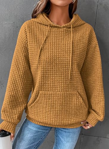Image of SHEWIN Women Fall Waffle Hoodies Pullover Tops Hooded Sweatshirt