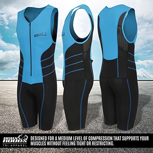 Deux Roues Triathlon Suit Men Racing Tri Cycling Skin Suit Bike Swim Run - Bonus Race Bib Belt (Blue, Large) #TOP3