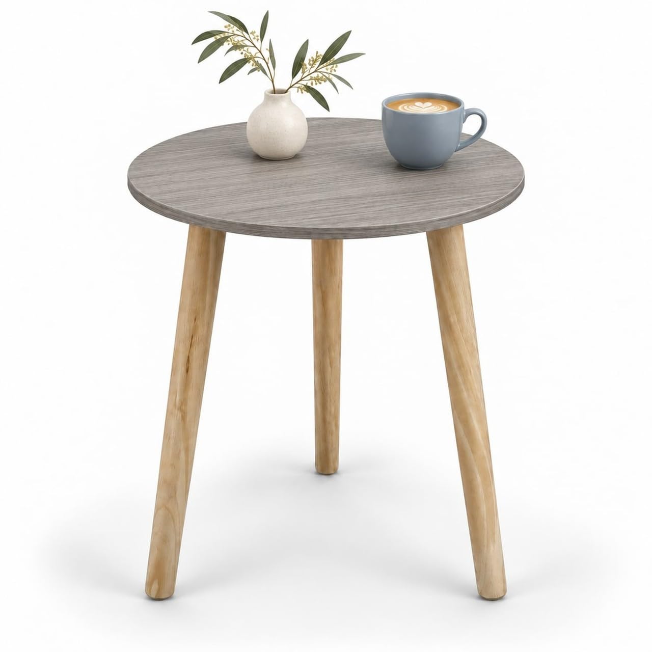 URBNLIVING 40cm Round Scandi Side Table Wooden Legs (Grey)