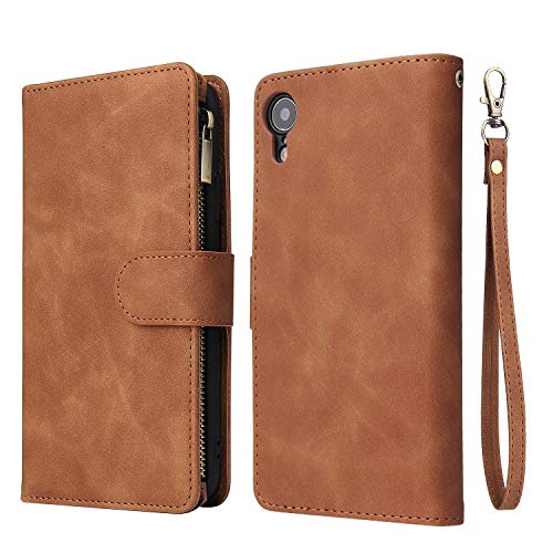 Ueebai Wallet Case For Iphone Xr, Premium Vintage Pu Leather Magnetic Closure Handbag Zipper Pocket Cover Kickstand Card Holder Slots With Wrist Strap Tpu Shockproof Flip Case For Iphone Xr - Brown #TOP6