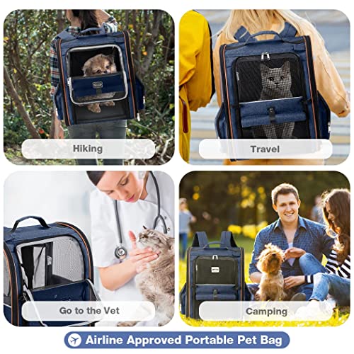 Image of Large Cat Backpack Carrier Expandable Pet Carrier Backpack for Small Medium Cats Fit Up to 18 Lbs, Foldable Puppy Backpack Carrier for Travel, Hiking (Blue, 12.6 inch L x 11.2 inch W x 16.5 inch H)