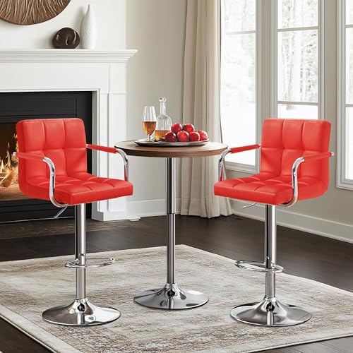 Image of Yaheetech Bar Stools Set of 2, Swivel with Backs, Adjustable Height, Red