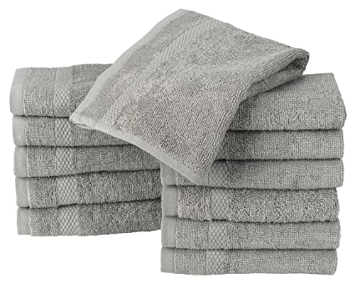 La Maison 100% Egyptian Cotton 600GSM Superior Pack of 12 Face Cloth Flannel Washcloth Towel Set Super Soft Everyday Use (Grey)