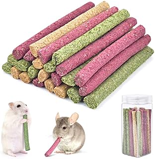 ERKOON Rabbit Chew Toy, 25 Pcs Three Flavors Colorful Natural Timothy Hay Sticks | Timothy | Oatmeal | Beet | Boredom Breaker Treat for Rabbits, Gerbil, Hamster, Chinchilla, Guinea Pigs