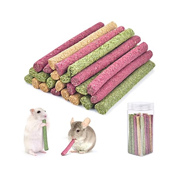 ERKOON 38 Stück Timothy Heu Sticks, Kaninchen Kauspielzeug Spielzeug Meerschweinchen Futter Hamster Kausnacks für Zähne für Kaninchen, Meerschweinchen, Hamster, Chinchilla, Häschen Leckerli