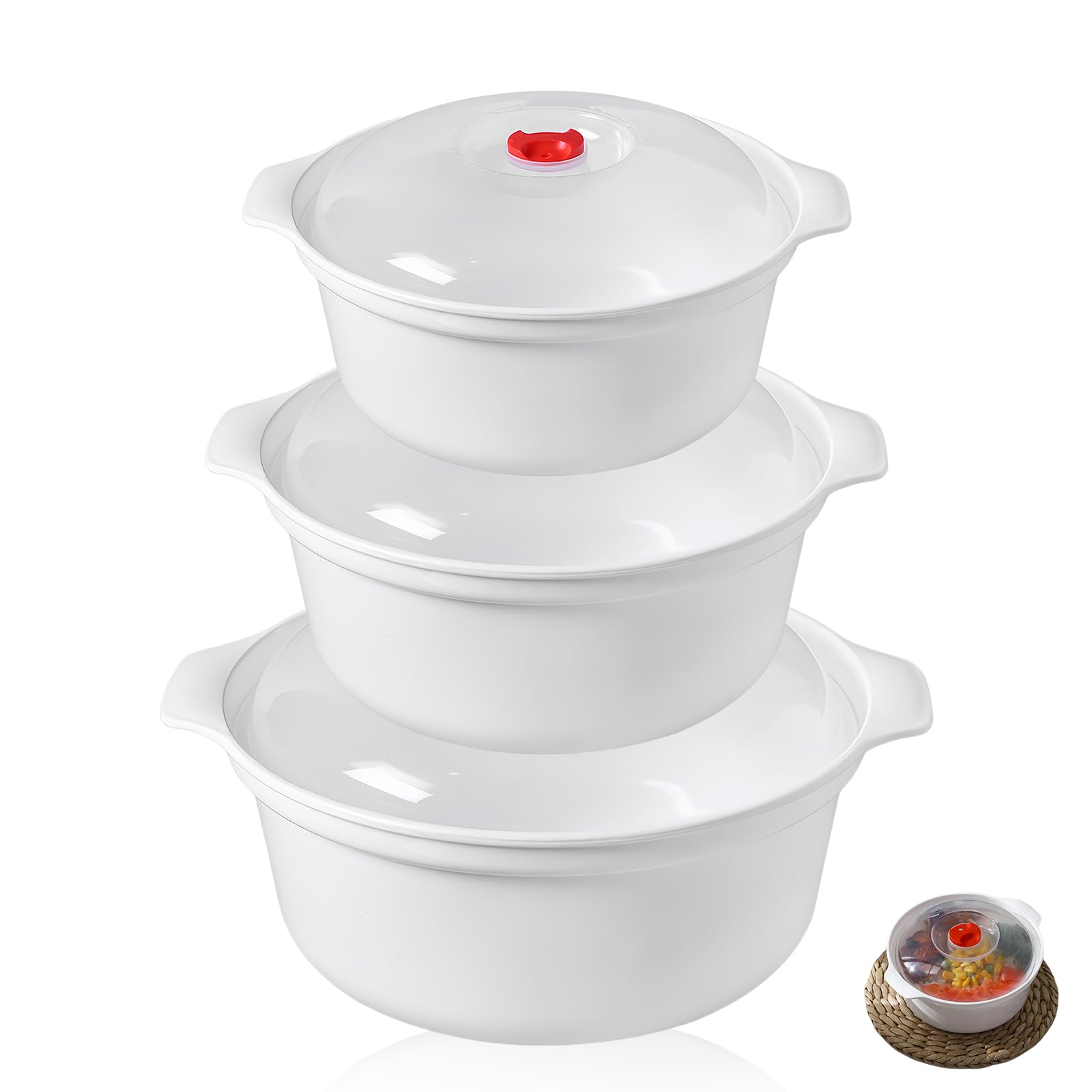 RUCUDIM Mikrowellenteller 850ml Mit Deckel - 3-Fach Aufteilung BPA Frei