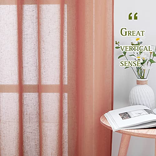 NICETOWN Burnt Orange Linen Curtains 63 inch Length 2 Panels Set, Grommet Semi Sheer Window Drapes Linen Blend Rustic & Casual Privacy with Light Filtering for Bedroom/Flat, W36 x L63